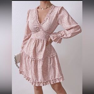 NWOT Privé Allover Print Frill Trim Flounce Sleeve Dress